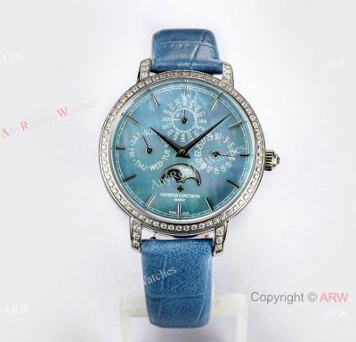 TW Factory Swiss Replica Vacheron Constantin Traditionnelle Lady Watch Blue MOP Dial